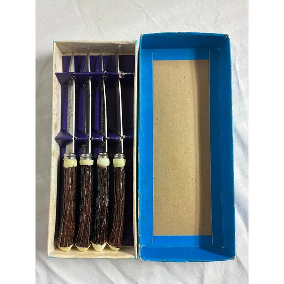 Hollow Ground Stainless Steel Steak Knives Set of 4 Promotional Bank of McLouth - Picture 1 of 9